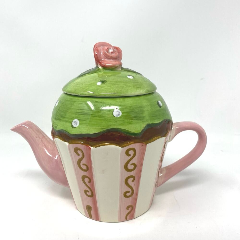 Cupcake ceramic teapot pink green
